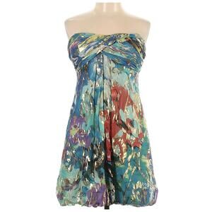 Cache Size 12 Teal Multi Strapless Casual Dress